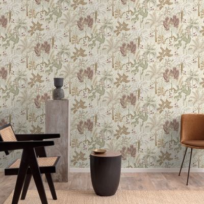 Papier peint vinyle intissé feuillage beige L.53 x l.1005 cm Grandeco Louan