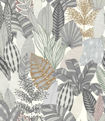 Papier peint vinyle intissé feuillage gris L.1001 x l.53cm Rasch, Kruger
