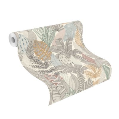 Papier peint vinyle intissé feuillage gris L.1001 x l.53cm Rasch, Kruger