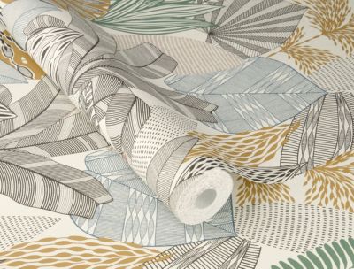 Papier peint vinyle intissé feuillage gris L.1001 x l.53cm Rasch, Kruger