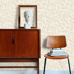 Papier peint vinyle intissé feuillage Jessy beige taupe L.1005 x l.53cm Grandeco