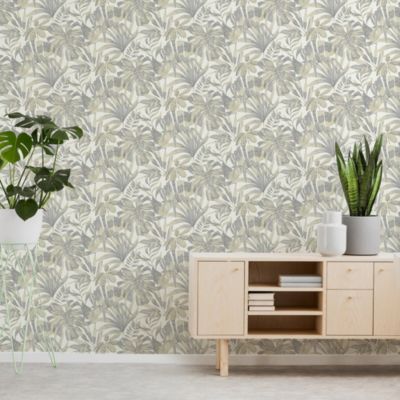 Papier peint vinyle intissé feuillage Symphonie vert, gris L.1005 x l.53cm Lutèce