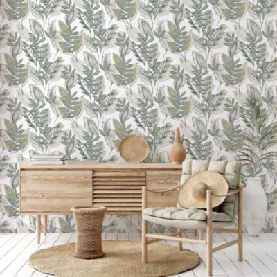 Papier peint vinyle intissé feuillage Tribal vert L.1005 x l.53cm Lutèce