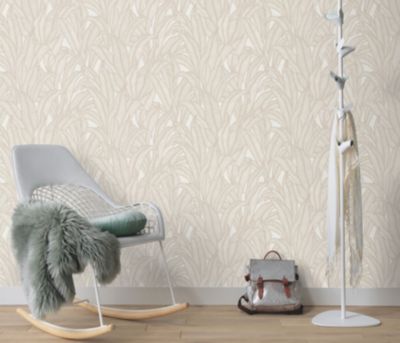 Papier peint vinyle intissé feuilles beige L.1005 x l.53cm, Erismann Zanzibar