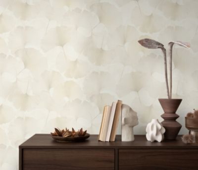 Papier peint vinyle intissé feuilles de ginko beige crème L.1005 x l.53cm, Erismann Ginko dream