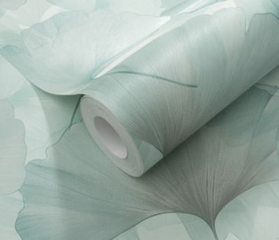 Papier peint vinyle intissé feuilles de ginko bleu L.1005 x l.53cm, Erismann Ginko dream