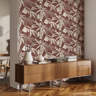Papier peint vinyle intissé feuilles de manguier terracotta L.1000 x l.53 cm Lutèce