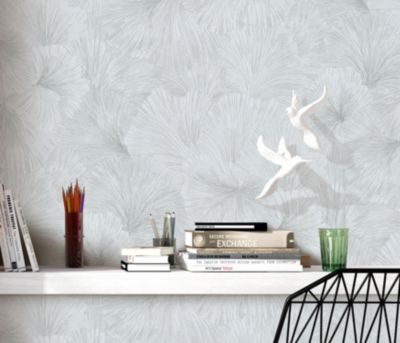 Papier peint vinyle intissé feuilles gris argenté L.1005 x l.53cm — free download