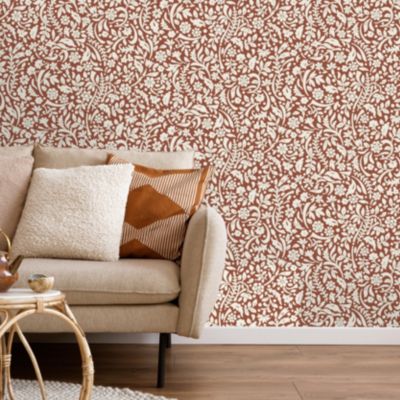 Papier peint vinyle intissé Flaumig GoodHome motif floral terracotta L. 10,05m x l. 0,53m