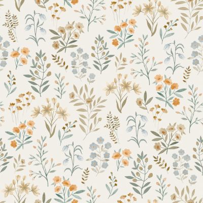Papier peint vinyle intissé fleuri beige, jaune L.53 x l.1005 cm Grandeco Poésie