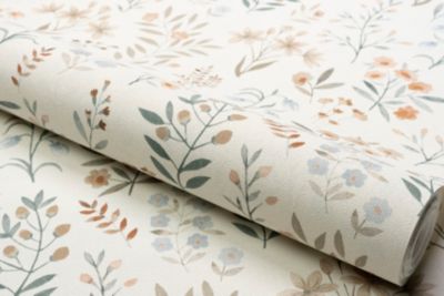 Papier peint vinyle intissé fleuri beige, jaune L.53 x l.1005 cm Grandeco Poésie
