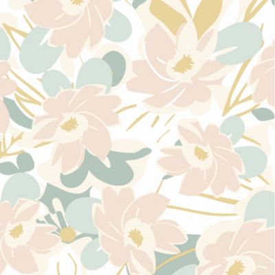 Papier peint vinyle intissé fleuri beige, rose, jaune L.1005 x l.53cm Lutèce Tropimass