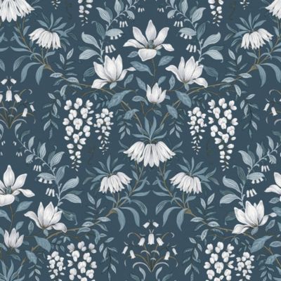 Papier peint vinyle intissé fleuri bleu L.1000 x l.52 cm Laura Ashley Parterre