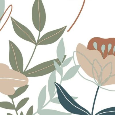 Papier peint vinyle intissé fleuri bleu, terracotta L.1005 x l.53 cm Lutèce Naive Flowers