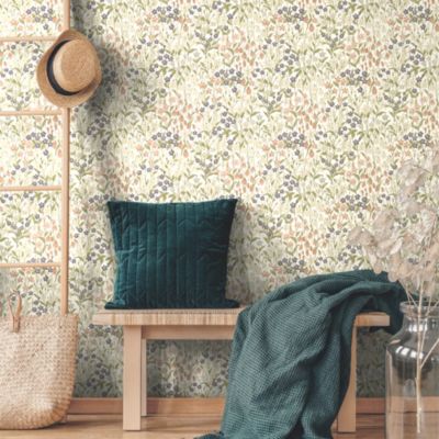 Papier peint vinyle intissé fleuri Bluebel lilas, bleu L.1005 x l.53cm Grandeco
