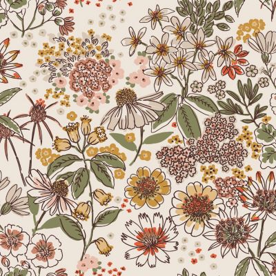 Papier peint vinyle intissé fleuri bouquet rose, beige L.1005 x l.53cm Lutèce
