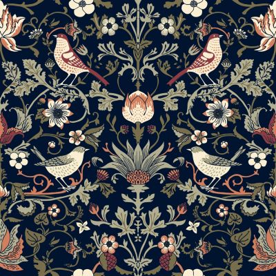 Papier peint vinyle intissé fleuri jardin enchanté bleu L.1005 x l.53 cm Erismann
