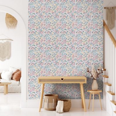 Papier peint vinyle intissé fleuri liberty rose, vert, jaune L.1005 x l.53 cm Ugepa Mini Darla