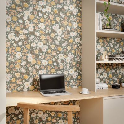 Papier peint vinyle intissé fleuri liberty vert L.53 x l.1005 cm GoodHome Amity