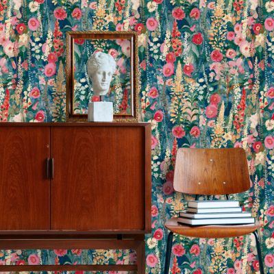 Papier peint vinyle intissé fleuri rose, vert L.1005 x l.53cm Grandeco, Delphinium
