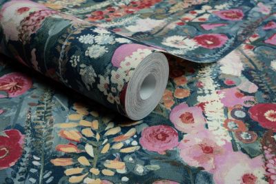 Papier peint vinyle intissé fleuri rose, vert L.1005 x l.53cm Grandeco, Delphinium