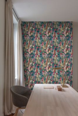 Papier peint vinyle intissé fleuri rose, vert L.1005 x l.53cm Grandeco, Delphinium