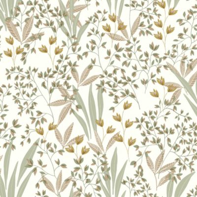 Papier peint vinyle intissé fleuri vert et beige L.1005 x l.53cm, Lutèce Floris