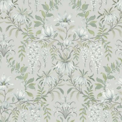 Papier peint vinyle intissé fleuri vert L.1000 x l.52 cm Laura Ashley Parterre
