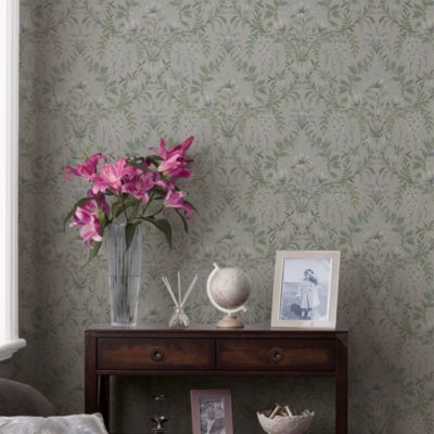 Papier peint vinyle intissé fleuri vert L.1000 x l.52 cm Laura Ashley Parterre