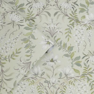 Papier peint vinyle intissé fleuri vert L.1000 x l.52 cm Laura Ashley Parterre