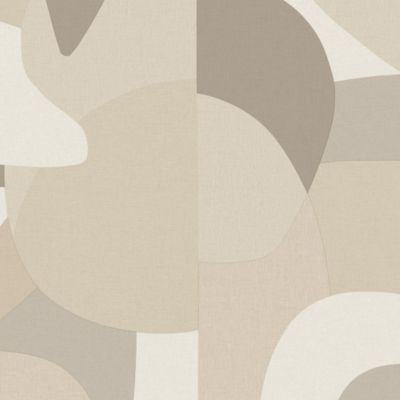 Papier peint vinyle intissé géométrique Abaca origine gris et beige L.1005 x l.53cm Lutèce
