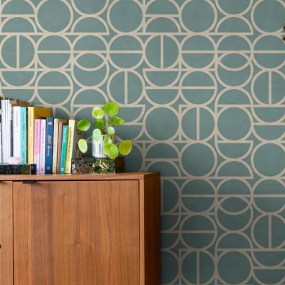 Papier peint vinyle intissé géométrique GoodHome vert L.10m x l.53cm