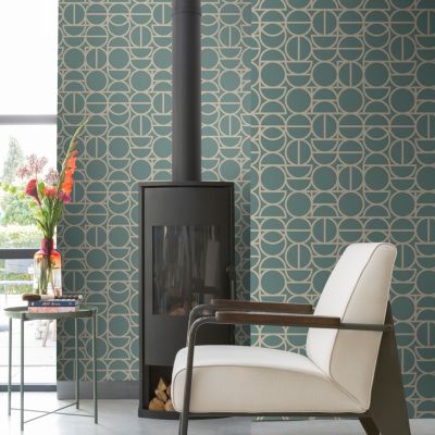 Papier peint vinyle intissé géométrique GoodHome vert L.10m x l.53cm