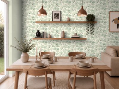 Papier peint vinyle intissé Ginko vert L. 1005 x l. 53 cm Rasch