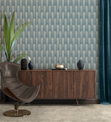 Papier peint Vinyle intissé GoodHome Pawnee bleu canard l.53 x H.1005 cm