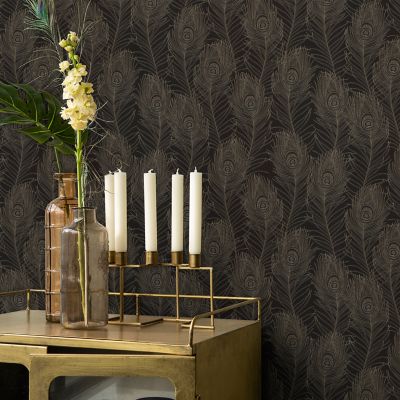 Papier peint Vinyle Intissé GoodHome Sedef noir