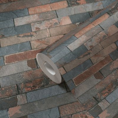 Papier peint Vinyle Intissé GoodHome Smara Ardoise et rouge
