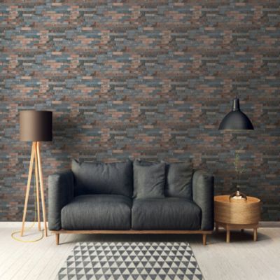 Papier peint Vinyle Intissé GoodHome Smara Ardoise et rouge
