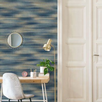 Papier peint Vinyle intissé GoodHome Soboba bleu l.53 x H.1000 cm