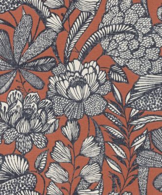 Papier peint vinyle intissé grainé fleuri terracotta L.1005 x l.53cm Rasch