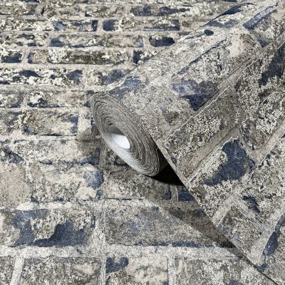 Papier peint vinyle intissé imitation brique enduite gris L.1001 x l.53cm