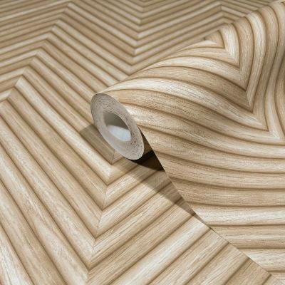Papier peint vinyle intissé imitation chevron en bois L.1001 x l.53 cm