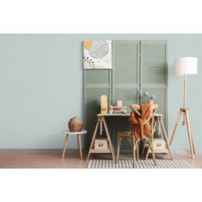 Papier peint vinyle intissé Les aventures latte uni bleu turquoise L.1005 x l.53cm Lutèce