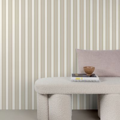 Papier peint vinyle intissé rayures beige et blanc L.1005 x l. 53 cm Grandeco