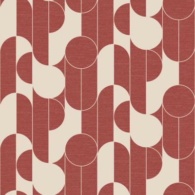 Papier peint vinyle intissé rond géométrique GoodHome terracotta et blanc L.10m x l.53cm