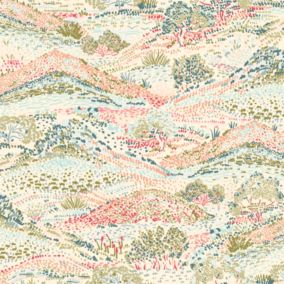 Papier peint vinyle intissé Sejours & Chambres Lutece mat et satiné colline, feuilles rouge, beige, vert l.1005 x l.53 cm