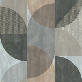 Papier peint vinyle intissé Sejours & Chambres Lutece mat et satiné géométrique gris, taupe, bleu l.1005 x l.53 cm