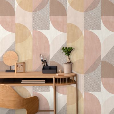 Papier peint vinyle intissé Sejours & Chambres Lutece mat et satiné géométrique rose, gris, jaune l.1005 x l.53 cm