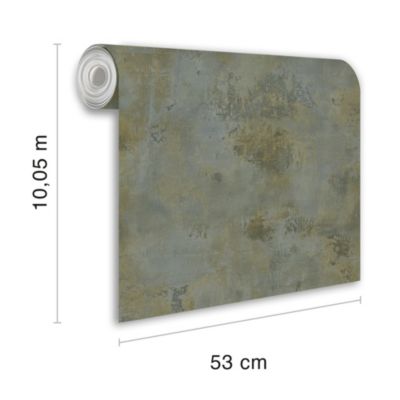 Papier peint vinyle intissé texturé effet plâtre vert, bleu satiné L.1005 x l.53cm Grandeco