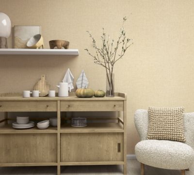Papier peint vinyle intissé uni effet toile beige L.1000 x l.53 cm